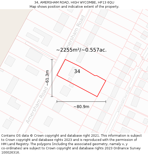 34, AMERSHAM ROAD, HIGH WYCOMBE, HP13 6QU: Plot and title map