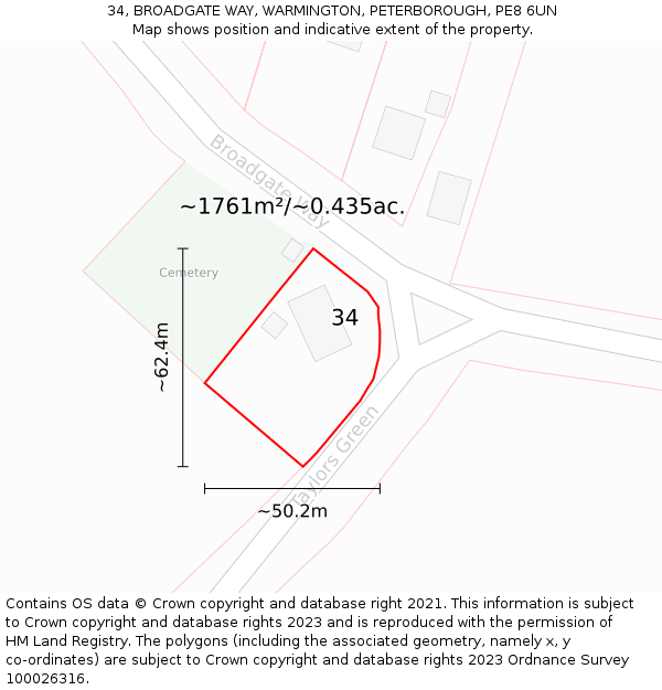 34, BROADGATE WAY, WARMINGTON, PETERBOROUGH, PE8 6UN: Plot and title map