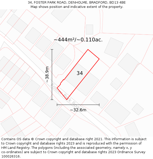 34, FOSTER PARK ROAD, DENHOLME, BRADFORD, BD13 4BE: Plot and title map
