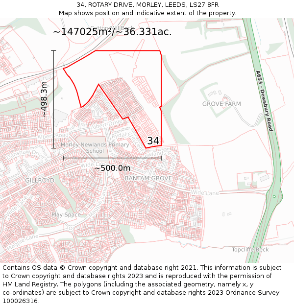 34, ROTARY DRIVE, MORLEY, LEEDS, LS27 8FR: Plot and title map