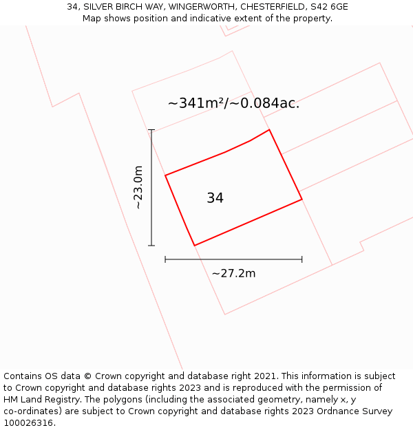 34, SILVER BIRCH WAY, WINGERWORTH, CHESTERFIELD, S42 6GE: Plot and title map