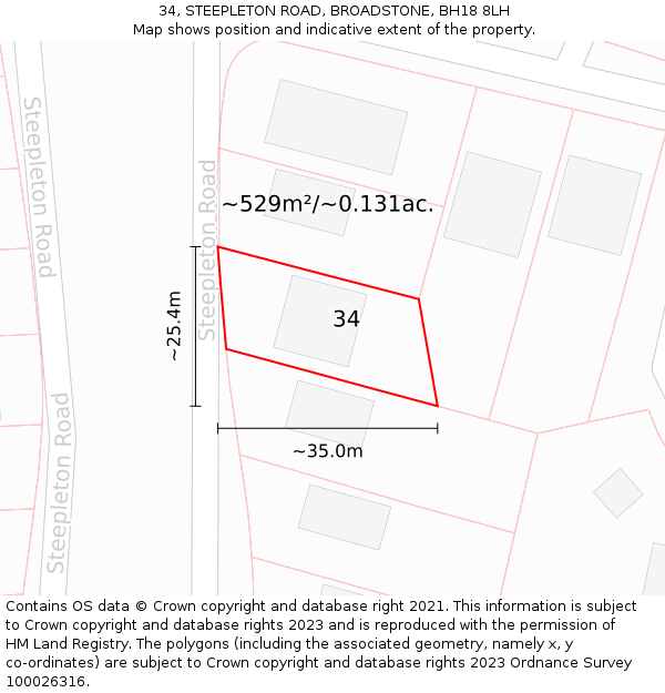 34, STEEPLETON ROAD, BROADSTONE, BH18 8LH: Plot and title map