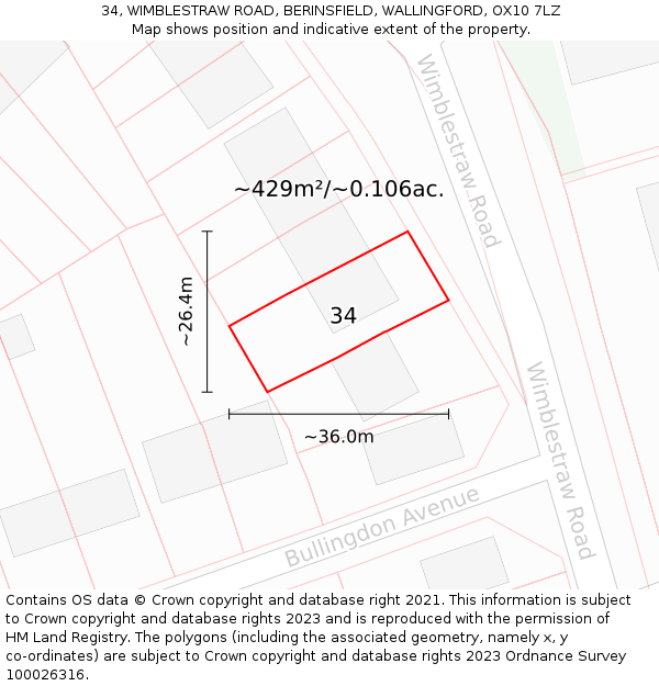 34, WIMBLESTRAW ROAD, BERINSFIELD, WALLINGFORD, OX10 7LZ: Plot and title map