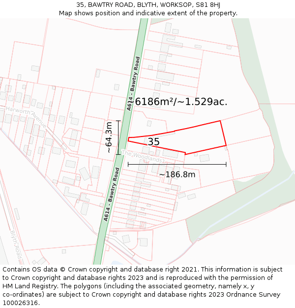 35, BAWTRY ROAD, BLYTH, WORKSOP, S81 8HJ: Plot and title map