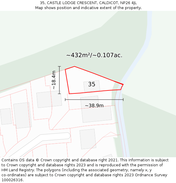 35, CASTLE LODGE CRESCENT, CALDICOT, NP26 4JL: Plot and title map