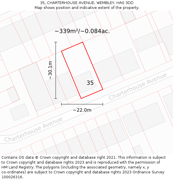 35, CHARTERHOUSE AVENUE, WEMBLEY, HA0 3DD: Plot and title map