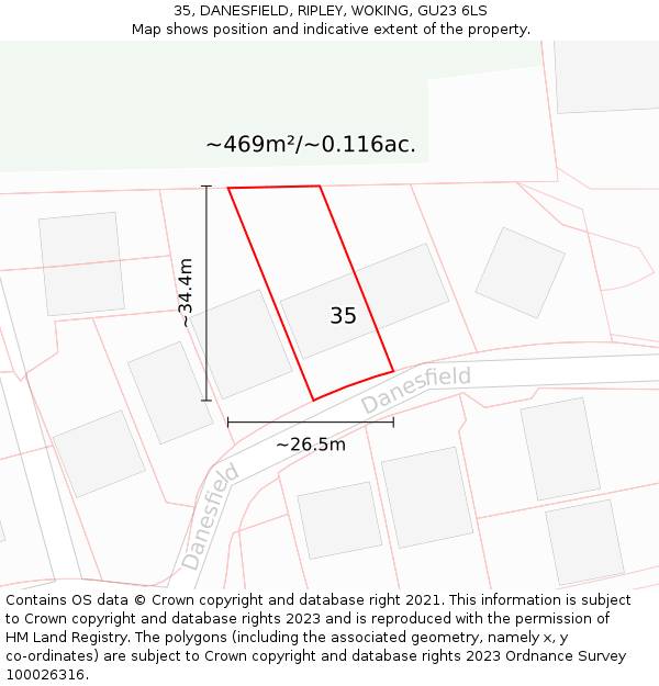 35, DANESFIELD, RIPLEY, WOKING, GU23 6LS: Plot and title map