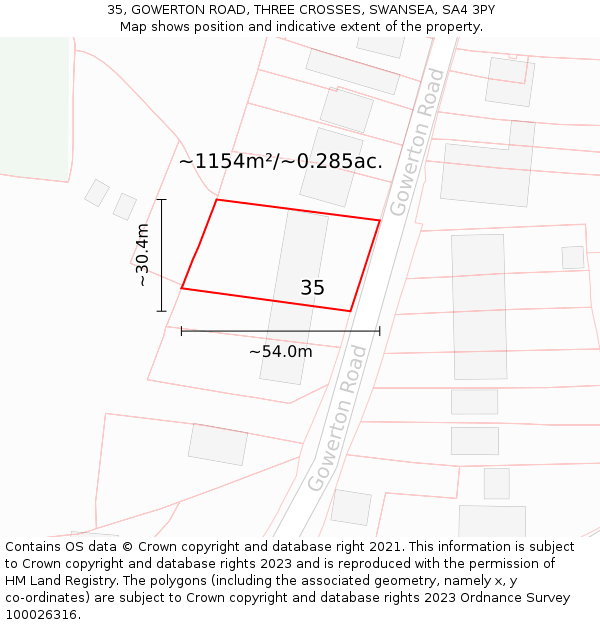 35, GOWERTON ROAD, THREE CROSSES, SWANSEA, SA4 3PY: Plot and title map