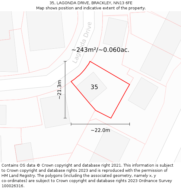 35, LAGONDA DRIVE, BRACKLEY, NN13 6FE: Plot and title map