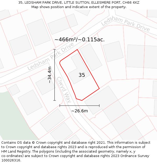 35, LEDSHAM PARK DRIVE, LITTLE SUTTON, ELLESMERE PORT, CH66 4XZ: Plot and title map