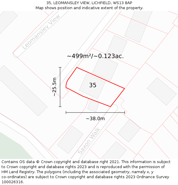 35, LEOMANSLEY VIEW, LICHFIELD, WS13 8AP: Plot and title map