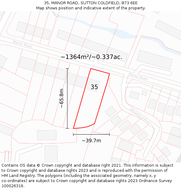 35, MANOR ROAD, SUTTON COLDFIELD, B73 6EE: Plot and title map