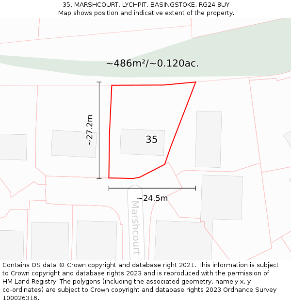 35, MARSHCOURT, LYCHPIT, BASINGSTOKE, RG24 8UY: Plot and title map