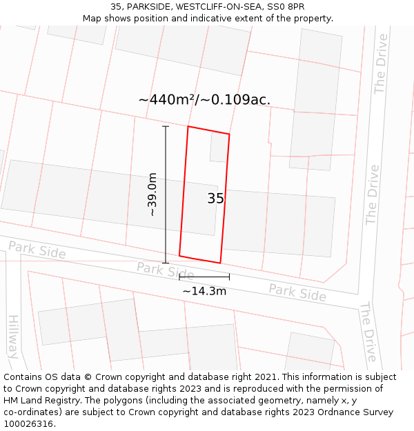 35, PARKSIDE, WESTCLIFF-ON-SEA, SS0 8PR: Plot and title map