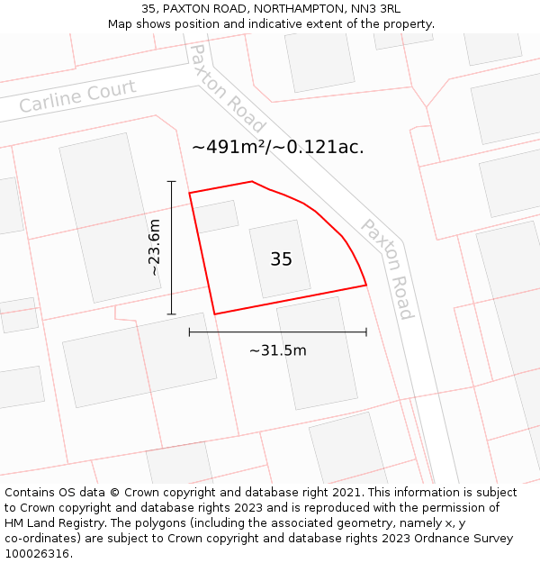 35, PAXTON ROAD, NORTHAMPTON, NN3 3RL: Plot and title map