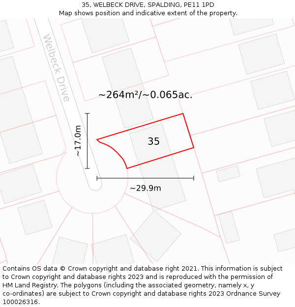 35, WELBECK DRIVE, SPALDING, PE11 1PD: Plot and title map