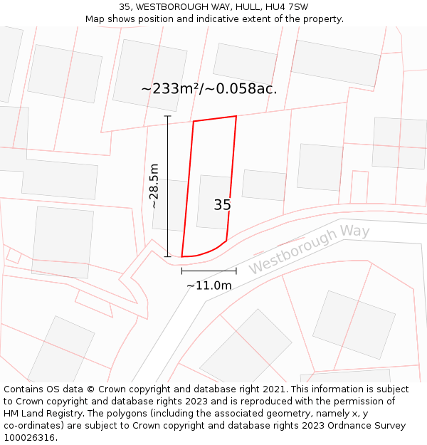 35, WESTBOROUGH WAY, HULL, HU4 7SW: Plot and title map