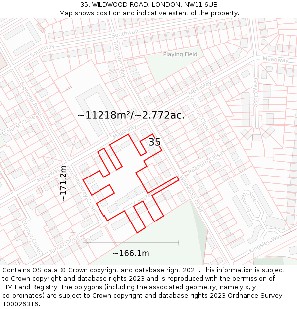 35, WILDWOOD ROAD, LONDON, NW11 6UB: Plot and title map