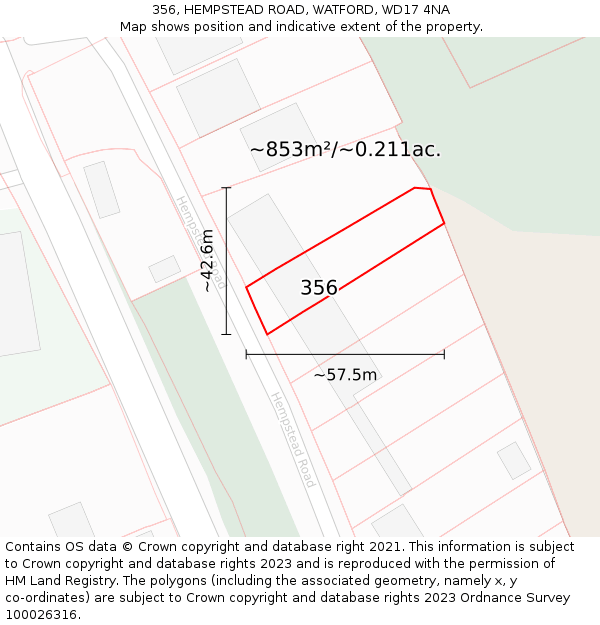 356, HEMPSTEAD ROAD, WATFORD, WD17 4NA: Plot and title map