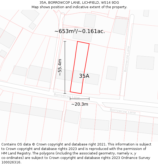 35A, BORROWCOP LANE, LICHFIELD, WS14 9DG: Plot and title map