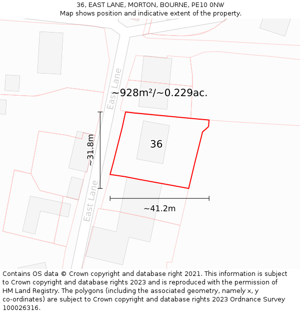 36, EAST LANE, MORTON, BOURNE, PE10 0NW: Plot and title map