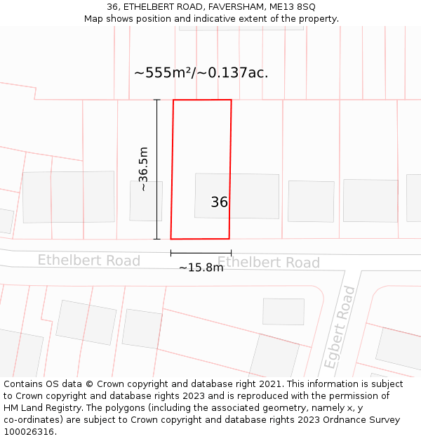 36, ETHELBERT ROAD, FAVERSHAM, ME13 8SQ: Plot and title map