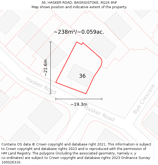 36, HASKER ROAD, BASINGSTOKE, RG24 9NF: Plot and title map