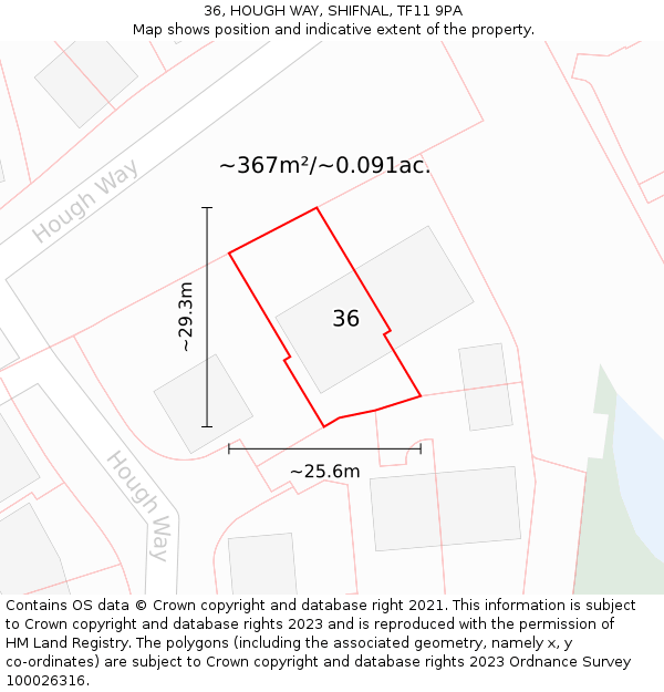 36, HOUGH WAY, SHIFNAL, TF11 9PA: Plot and title map