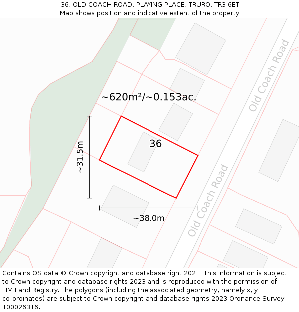 36, OLD COACH ROAD, PLAYING PLACE, TRURO, TR3 6ET: Plot and title map