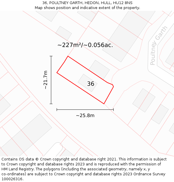 36, POULTNEY GARTH, HEDON, HULL, HU12 8NS: Plot and title map