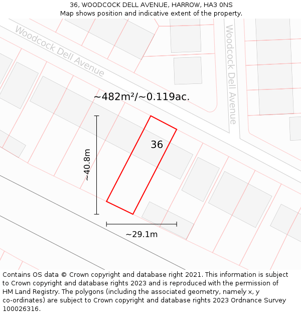 36, WOODCOCK DELL AVENUE, HARROW, HA3 0NS: Plot and title map