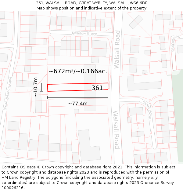 361, WALSALL ROAD, GREAT WYRLEY, WALSALL, WS6 6DP: Plot and title map