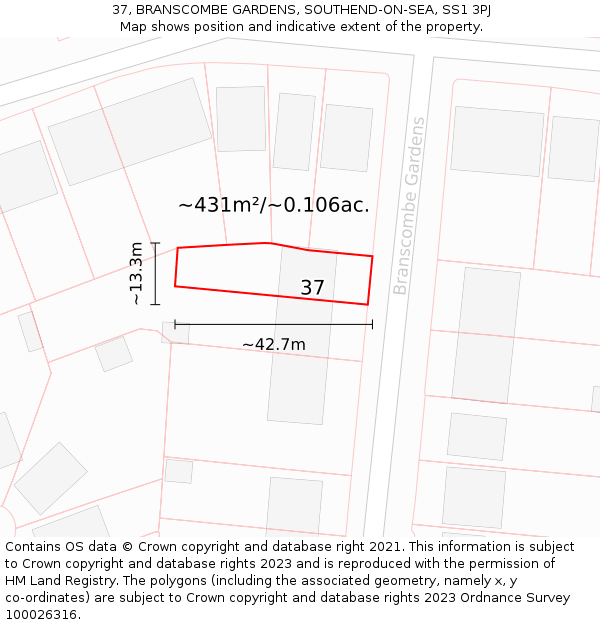 37, BRANSCOMBE GARDENS, SOUTHEND-ON-SEA, SS1 3PJ: Plot and title map