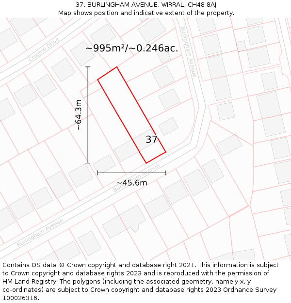 37, BURLINGHAM AVENUE, WIRRAL, CH48 8AJ: Plot and title map