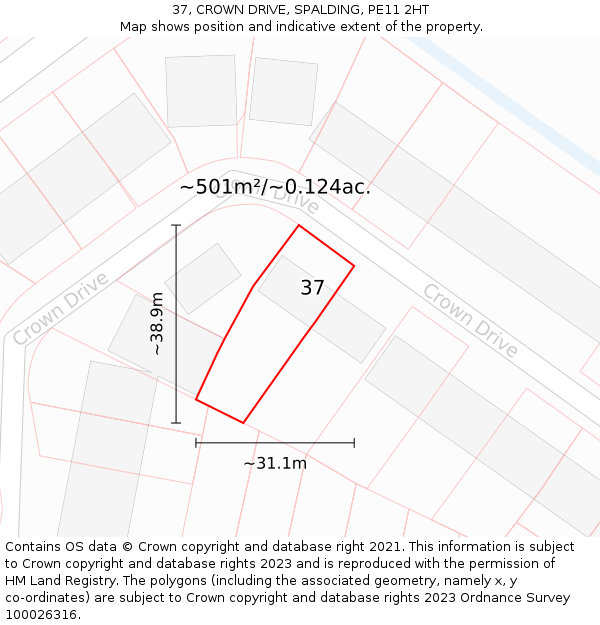 37, CROWN DRIVE, SPALDING, PE11 2HT: Plot and title map