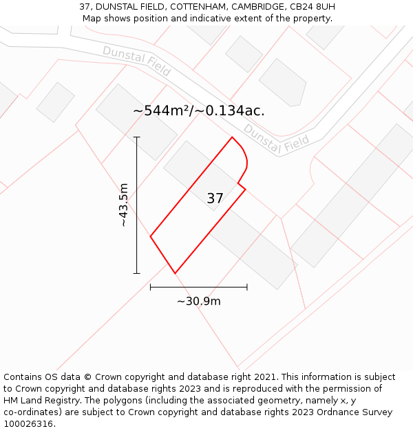 37, DUNSTAL FIELD, COTTENHAM, CAMBRIDGE, CB24 8UH: Plot and title map