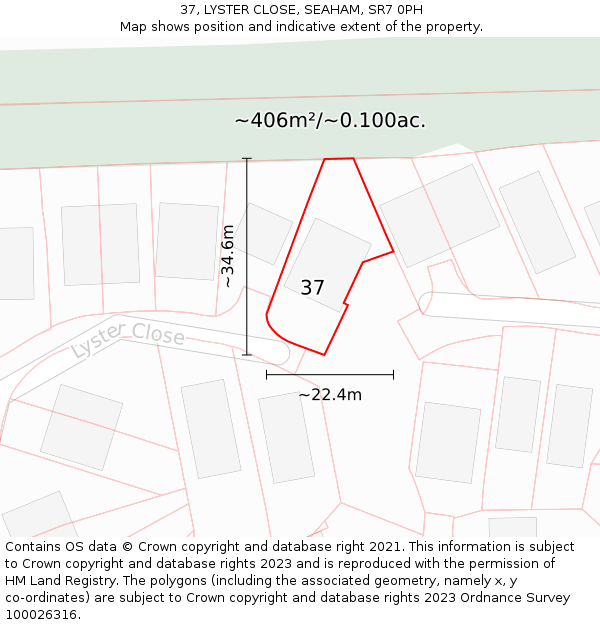 37, LYSTER CLOSE, SEAHAM, SR7 0PH: Plot and title map