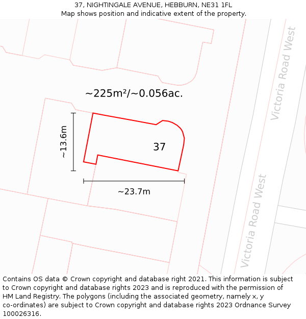 37, NIGHTINGALE AVENUE, HEBBURN, NE31 1FL: Plot and title map