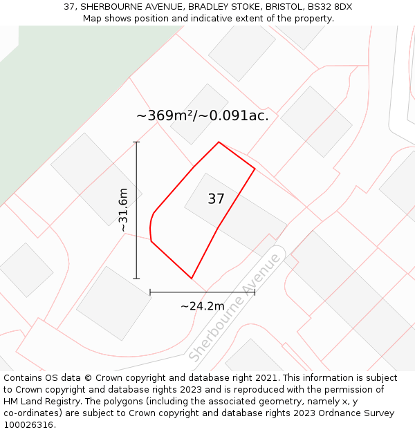 37, SHERBOURNE AVENUE, BRADLEY STOKE, BRISTOL, BS32 8DX: Plot and title map