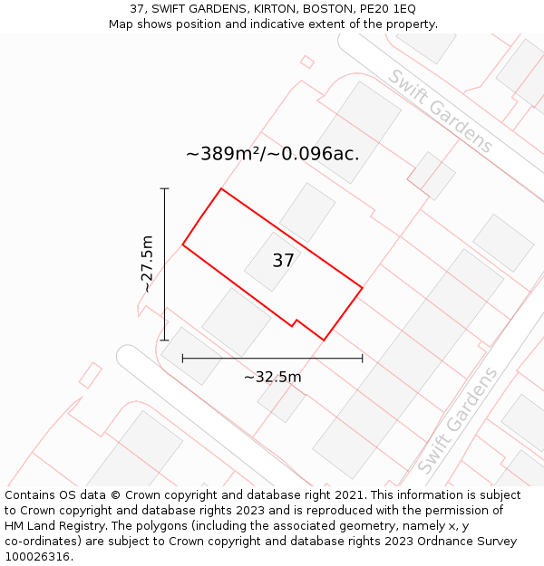 37, SWIFT GARDENS, KIRTON, BOSTON, PE20 1EQ: Plot and title map