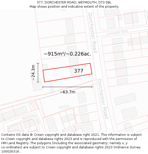 377, DORCHESTER ROAD, WEYMOUTH, DT3 5BL: Plot and title map