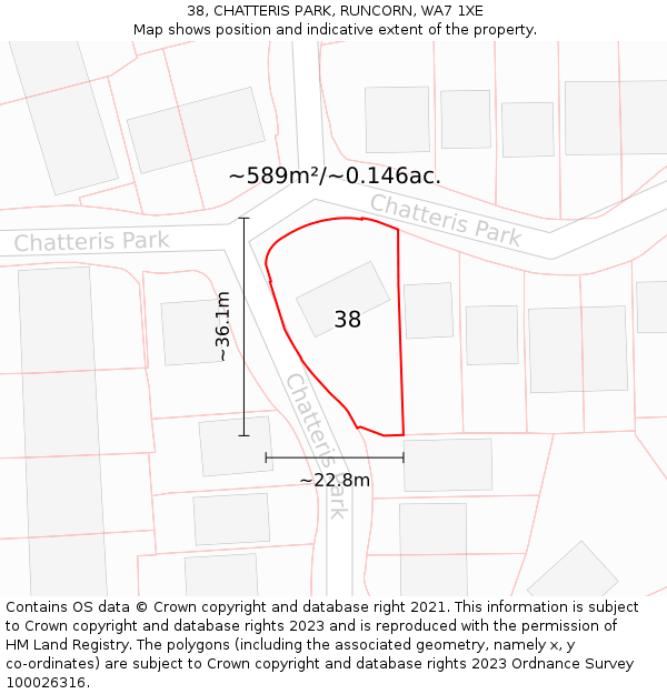 38, CHATTERIS PARK, RUNCORN, WA7 1XE: Plot and title map