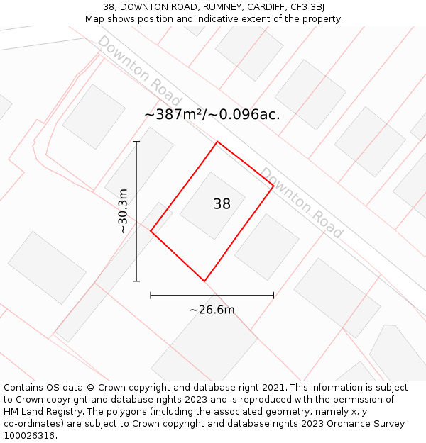 38, DOWNTON ROAD, RUMNEY, CARDIFF, CF3 3BJ: Plot and title map