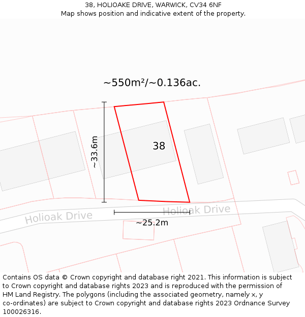 38, HOLIOAKE DRIVE, WARWICK, CV34 6NF: Plot and title map