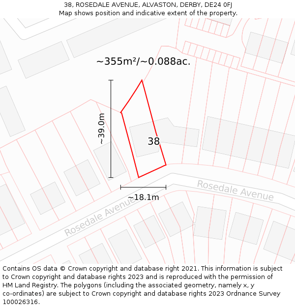 38, ROSEDALE AVENUE, ALVASTON, DERBY, DE24 0FJ: Plot and title map