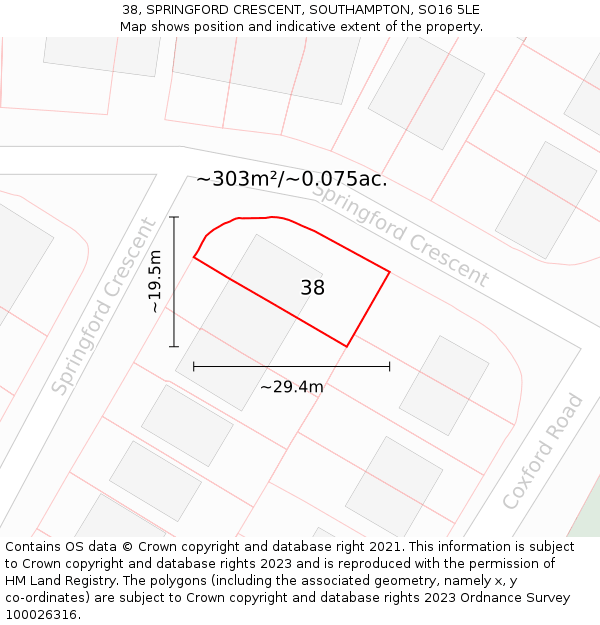 38, SPRINGFORD CRESCENT, SOUTHAMPTON, SO16 5LE: Plot and title map