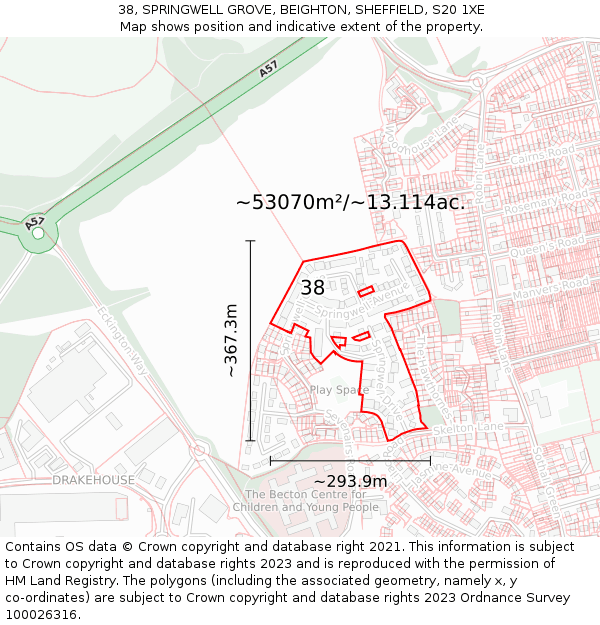 38, SPRINGWELL GROVE, BEIGHTON, SHEFFIELD, S20 1XE: Plot and title map