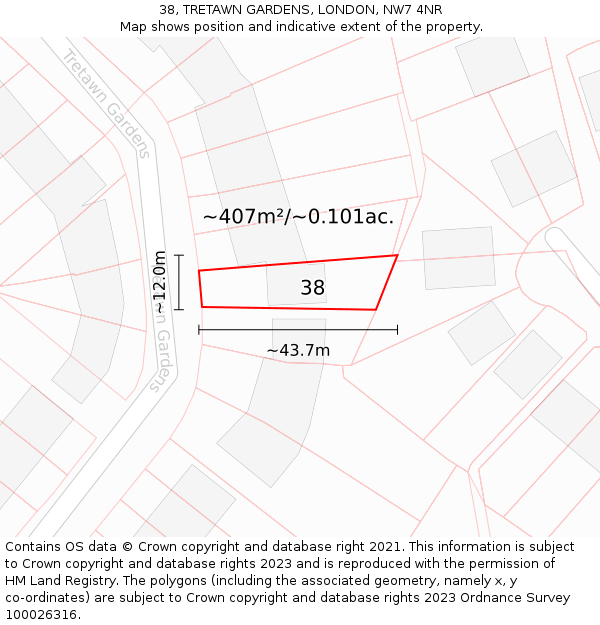 38, TRETAWN GARDENS, LONDON, NW7 4NR: Plot and title map