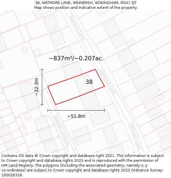 38, WATMORE LANE, WINNERSH, WOKINGHAM, RG41 5JT: Plot and title map