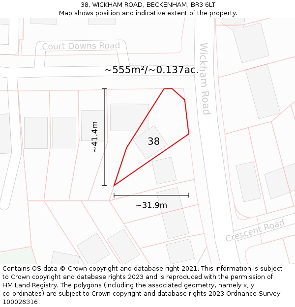 38, WICKHAM ROAD, BECKENHAM, BR3 6LT: Plot and title map